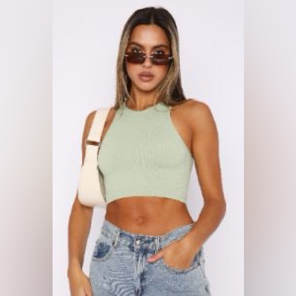 White Fox Boutique Your Vibe Seamless Tank Sage Size S/M - Picture 2 of 7